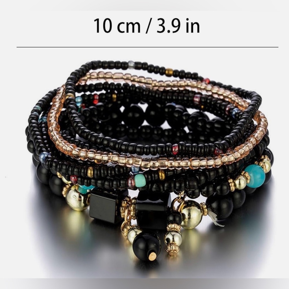 Black & Gold Beaded Bracelet Stack | Boho Summer Jewelry Set - Picture 5 of 7